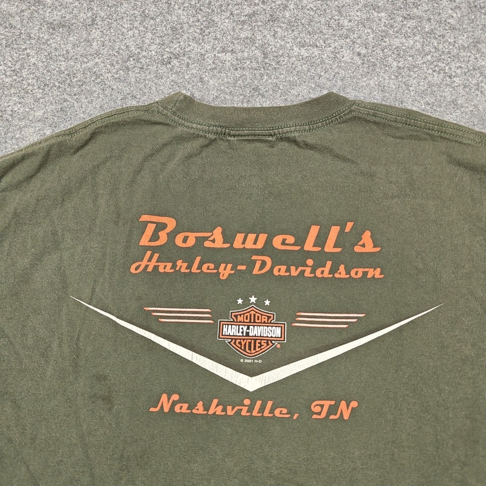Vintage Harley-Davidson Shirt Mens XL Green American Flag Flames Graphic Tee - Picture 9 of 13